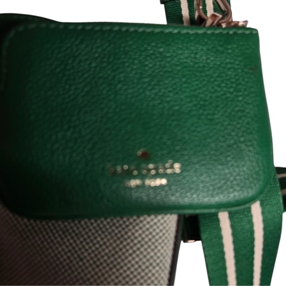 Kate Spade Green Apple Rosie Bucket Bag Pebbled Leather Canvas Crossbody Purse - Picture 4 of 12